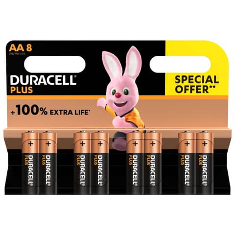 Batterie alcaline Duracell Plus100 Stilo AA  - MN1500  - blister da 8 - DU0111